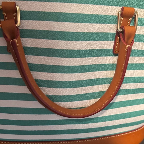Dooney & Bourke Teal and Tan Striped Satchel - Picture 7 of 16